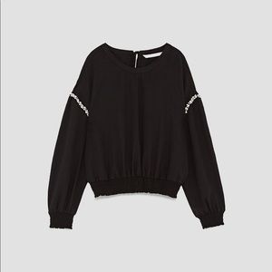 Long Sleeve Top with faux fur, NWT, BLACK